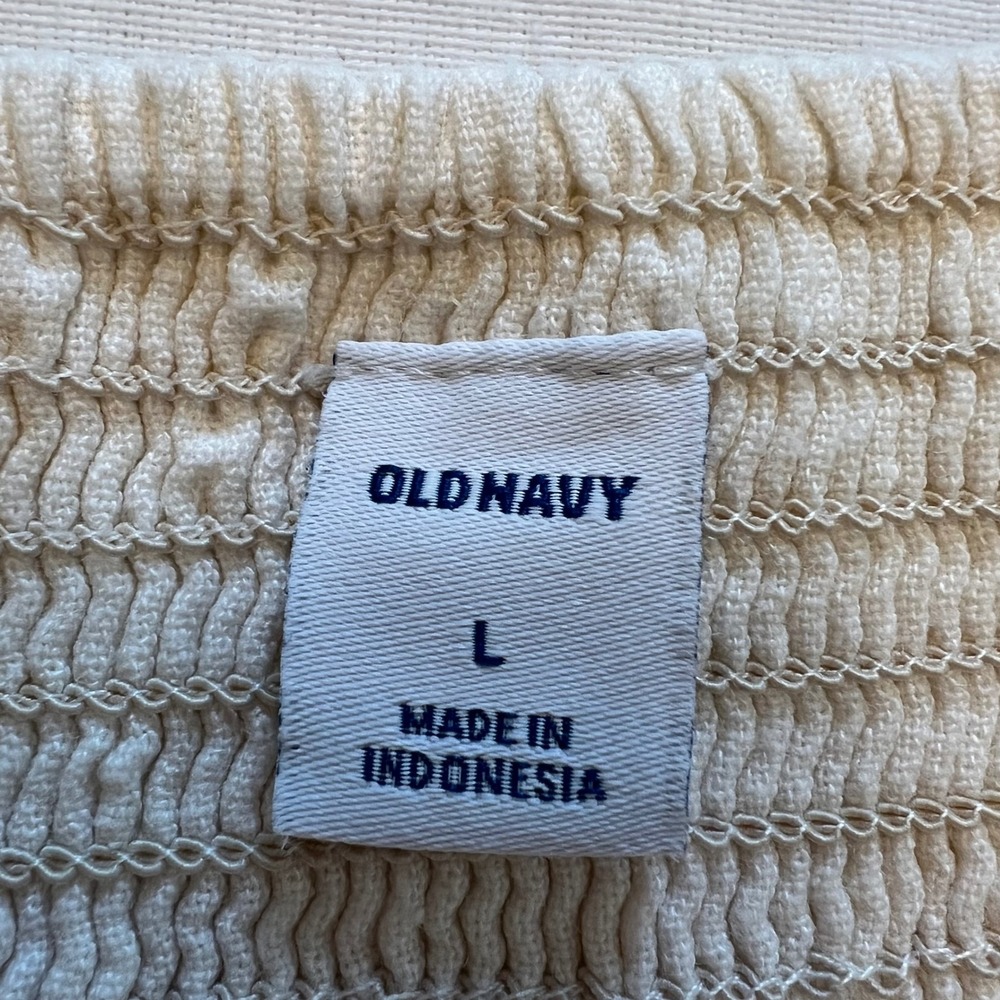 Old Navy White Linen Blend Ruffle V-Neck Smocked Back Cottage Mini Dress Size L - Picture 3 of 8